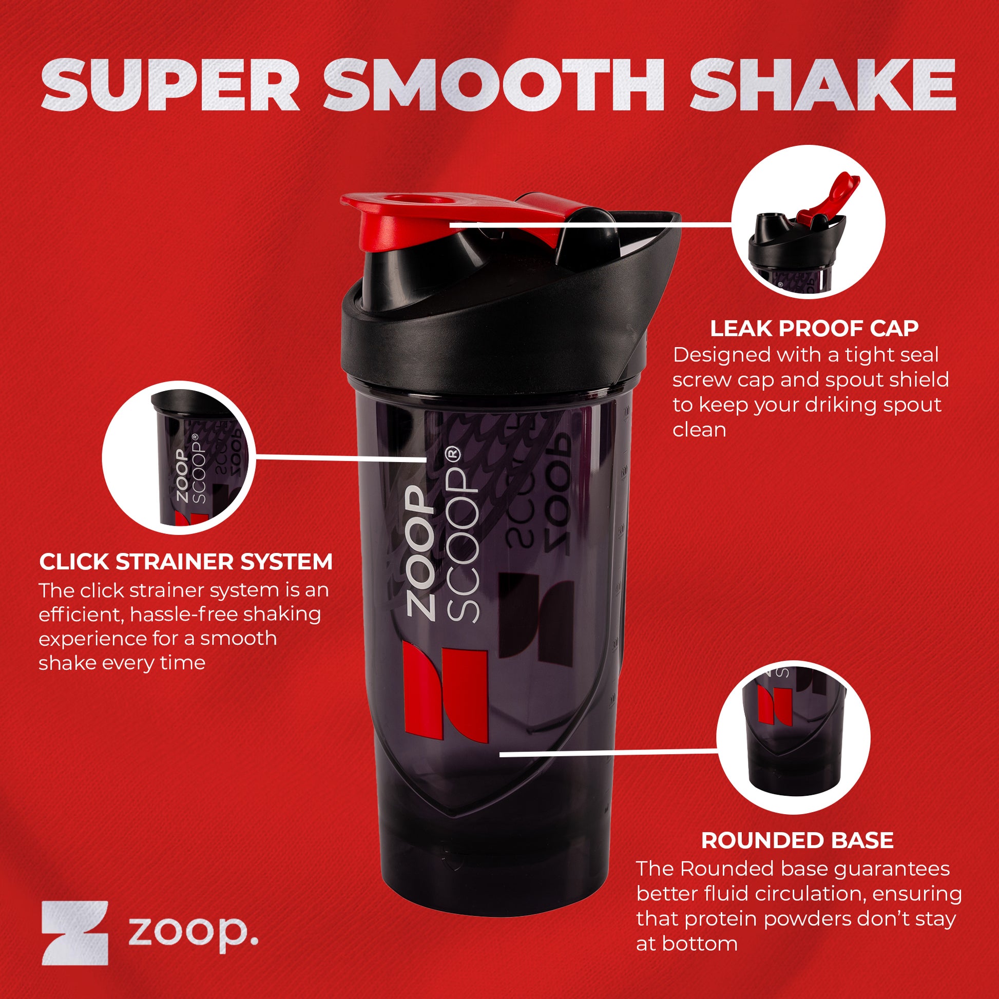 ZoopShaker leak-proof protein bottle