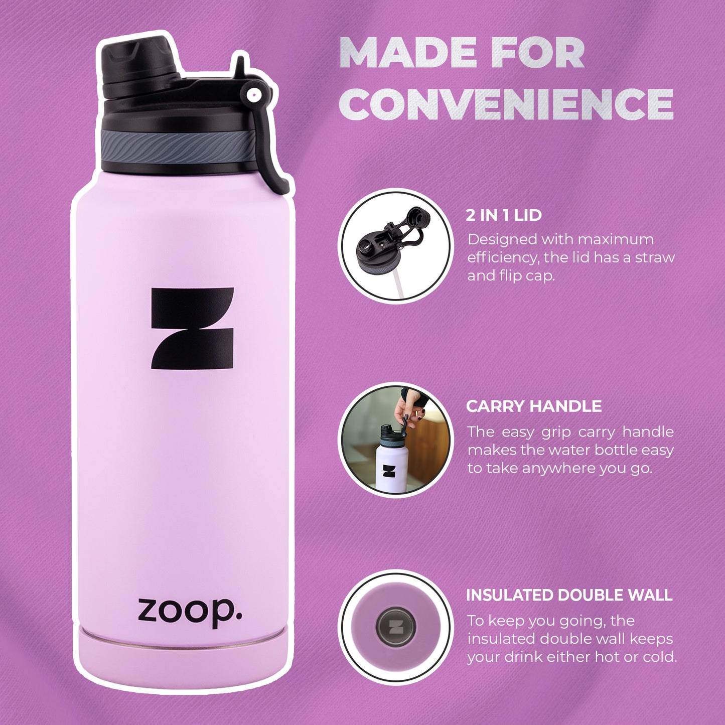 Leak-proof water bottle for gym and travel.