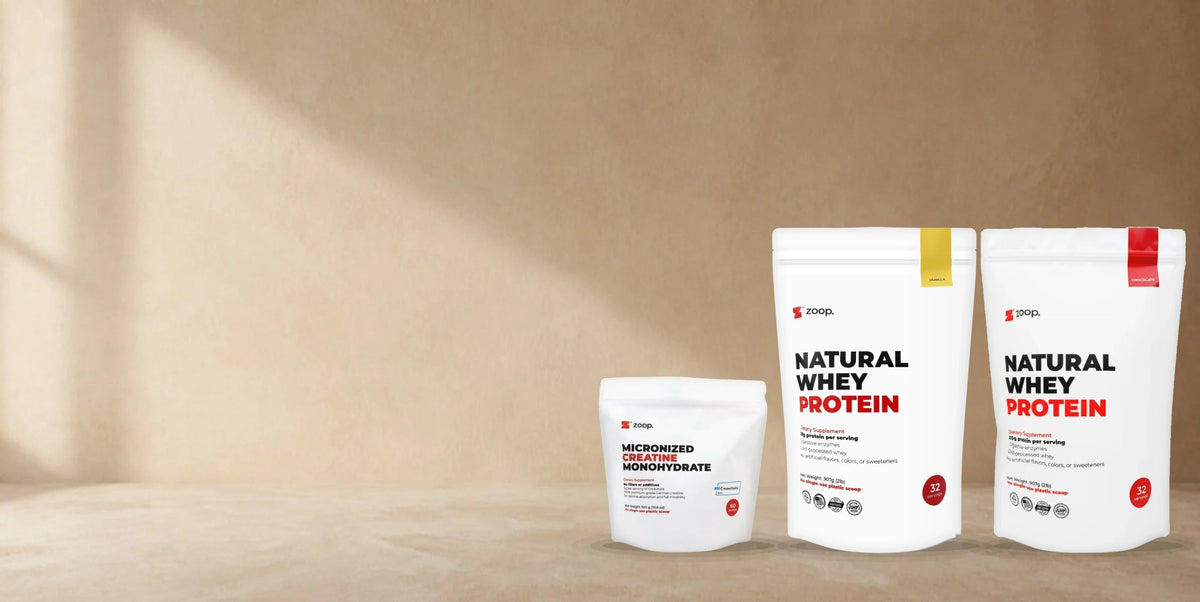 ZOOP. creatine and whey pouches