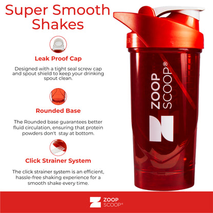 ZOOPSHAKER Protein Shaker Bottle - 700ml - Red